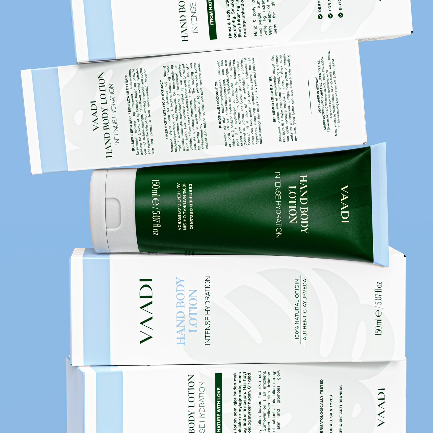 Vaadi Hand & Body Lotion - ny forpakning (tube laget av sukkerrør!) Samme unike innhold.